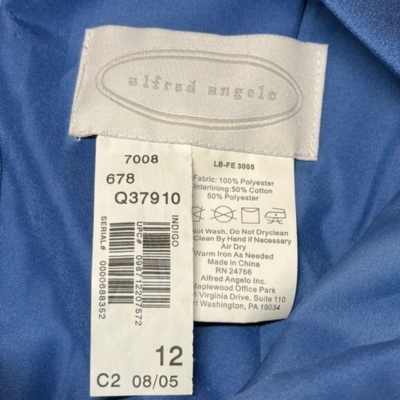 Alfred Angelo Dress Formal Satin Indigo Blue Bow Waist V Neck Sleeveless Size 12 - Picture 6 of 6